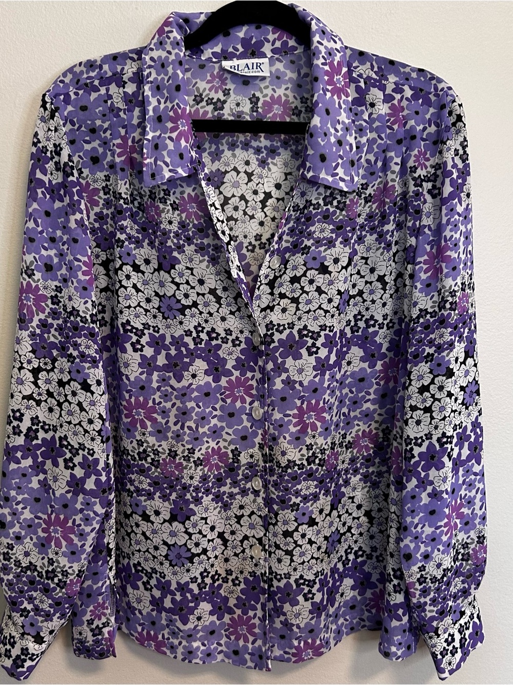 Blair Purple and White Floral Button-Front Blouse